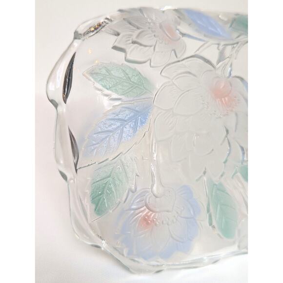 Vintage 1990s Crystal Clear Studios Frosted Pastel Lotus Flower Dish Rare Japan - Picture 7 of 8